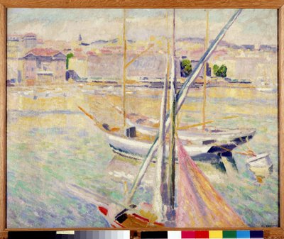 Zeilboten in de oude haven van Marseille door Augustin Carrera