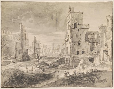 Brussel na het bombardement in 1695 door Augustin Coppens