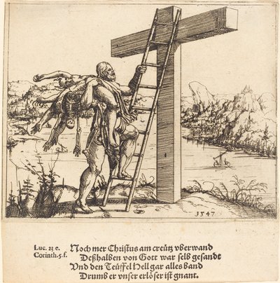 Christus die het Kruis Beklimt met Zonde, Dood en de Duivel, 1547 door Augustin Hirschvogel