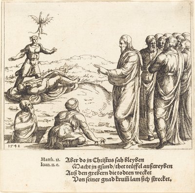Christus geneest een blinde en stomme demoniak, 1548 door Augustin Hirschvogel