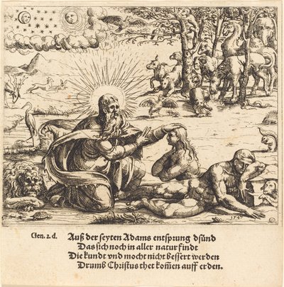 De schepping van Eva door Augustin Hirschvogel