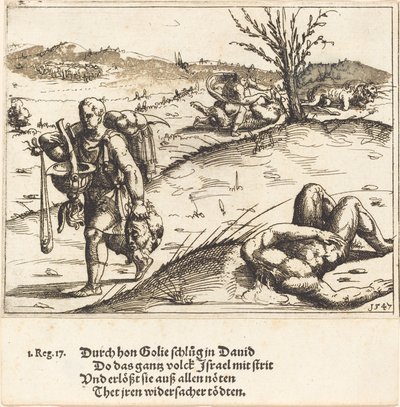 David onthoofdt Goliath, 1547 door Augustin Hirschvogel