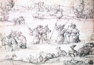 Vissen in de Regen, ca. 1513-1553 door Augustin Hirschvogel