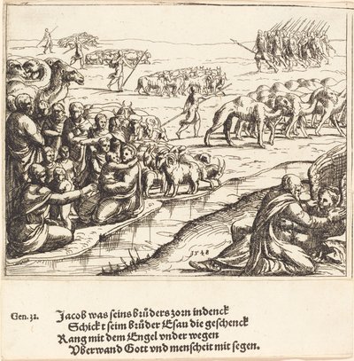 Jakob worstelt met de Engel, 1548 door Augustin Hirschvogel