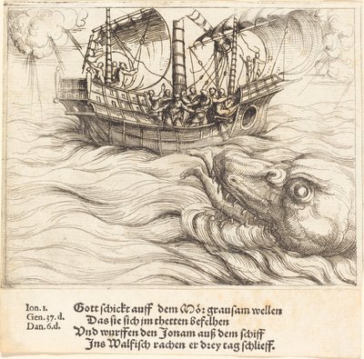Jona in de Walvis door Augustin Hirschvogel