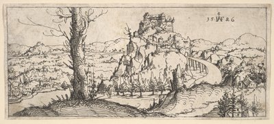 Landschap met Hoge Rotsen en Forten, 1546 door Augustin Hirschvogel