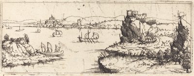Landschap met zeilboten [onderste plaat] door Augustin Hirschvogel