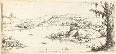 Landschap met een Groot Meer in het Midden door Augustin Hirschvogel