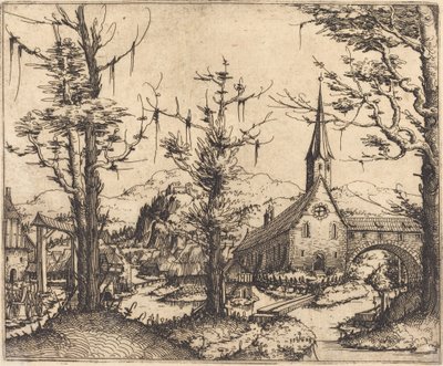 Landschap met een dorpskerk, 1545 door Augustin Hirschvogel