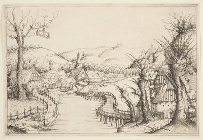 Landschap met een Kronkelende Houten Brug door Augustin Hirschvogel