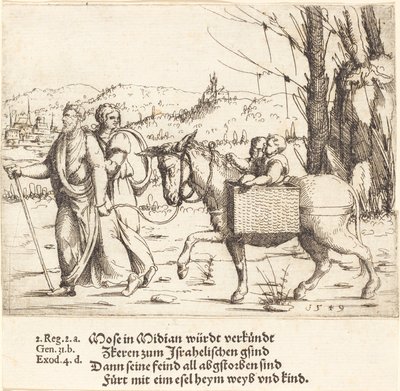 Mozes keert terug naar Egypte vanuit Midian, 1549 door Augustin Hirschvogel