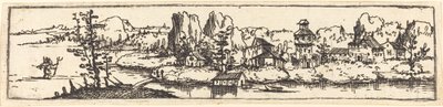 Rivierlandschap met Sint-Christoffel door Augustin Hirschvogel