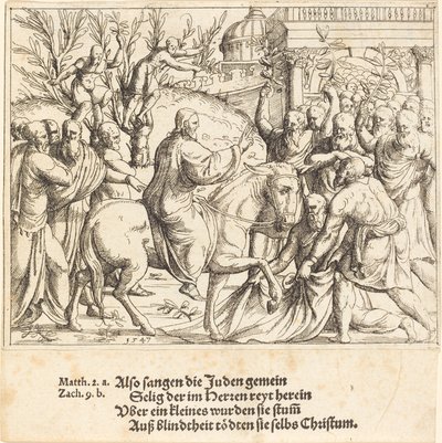 De Intocht in Jeruzalem, 1547 door Augustin Hirschvogel
