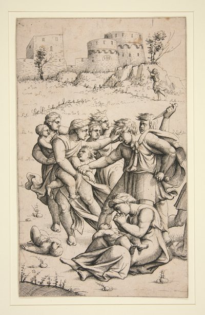 De Slachting van de Onschuldigen (middenblad uit serie van 3 bladen) door Augustin Hirschvogel