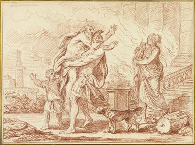 Aeneas vlucht met Anchises uit de ruïnes van Troje door Augustin Pajou