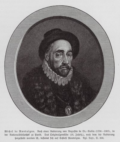 Michel de Montaigne, Frans filosoof (gravure) door Augustin de (after) Saint-Aubin