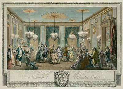 Het avondjurkbal in het huis van Monsieur Villemorien Fila, gegraveerd door L. Provost door Augustin de (after) Saint Aubin
