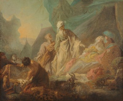 Laban op zoek naar zijn gestolen goden, 1753 door Augustin de Saint Aubin