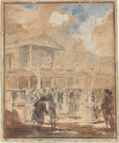 Parade (een theatrale processie in Parijs) door Augustin de Saint Aubin