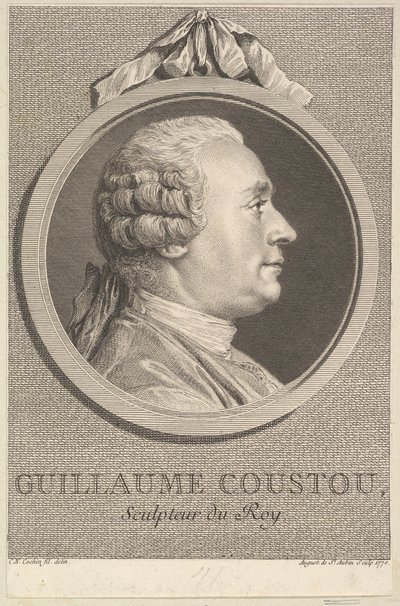 Portret van Guillaume Coustou door Augustin de Saint Aubin