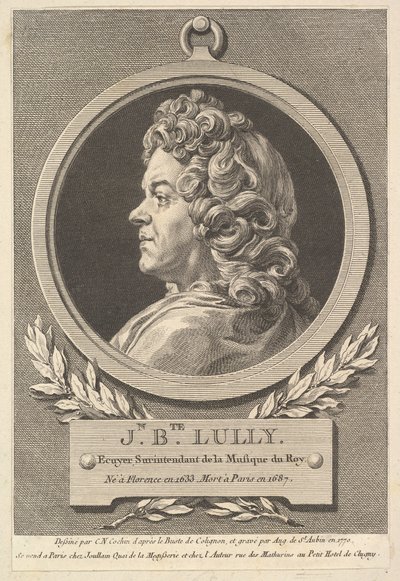 Portret van Jean-Baptiste Lully door Augustin de Saint Aubin