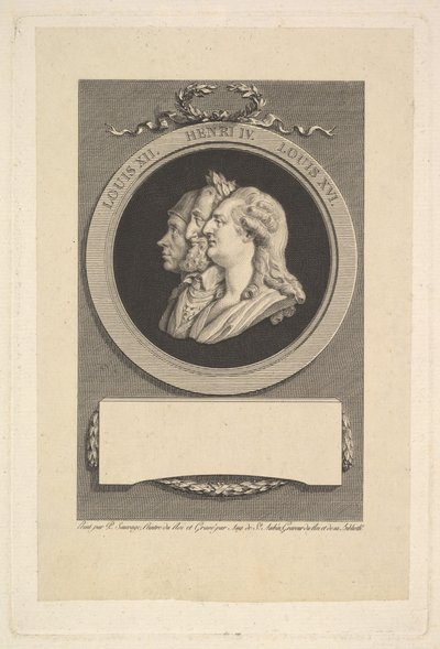 Portret van Lodewijk XVI, Hendrik IV en Lodewijk XII, 1791 door Augustin de Saint Aubin