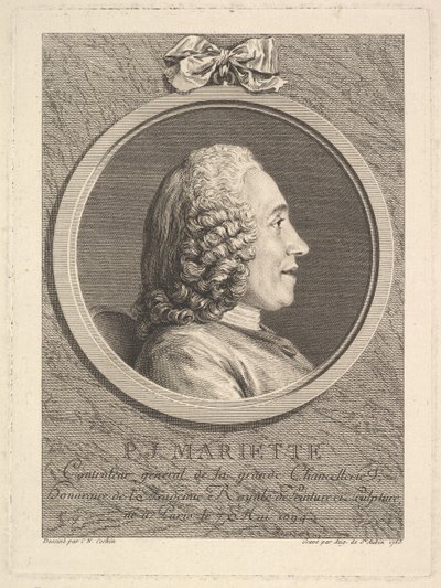 Portret van Pierre-Jean Mariette door Augustin de Saint Aubin