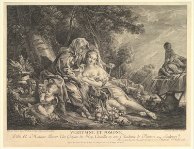 Vertumnus en Pomona door Augustin de Saint Aubin