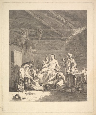 Vignet van het eerste volume, pagina 165: Gebruik van de Russen na het huwelijk en voor de bruiloft door Augustin de Saint Aubin