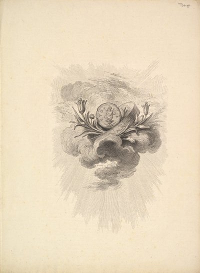 Vignet met een Medaille die Harpocrate en Lotus Bloemen Afbeeldt, Deel I, Pagina 12, uit D..., 1778-80 door Augustin de Saint Aubin