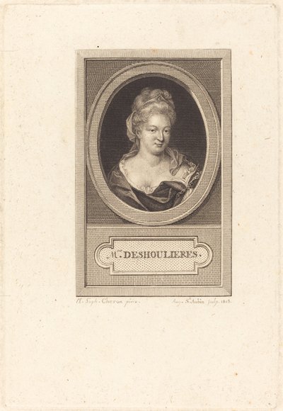 Antoinette du Ligier de La Garde Deshoulières door Augustin de Saint Aubin after Elisabeth Sophie Cheron