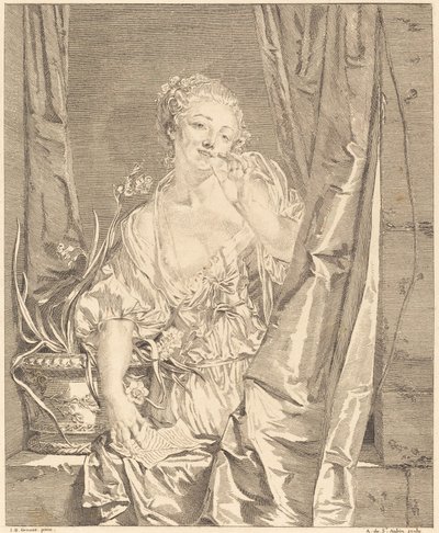 De Geblazen Kus door Augustin de Saint Aubin after Jean Baptiste Greuze