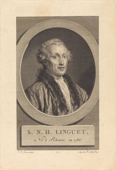 Simon-Nicolas-Henri Linguet door Augustin de Saint Aubin after Jean Baptiste Greuze