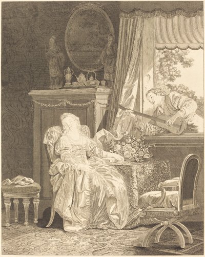 De liefde op zijn Spaans door Augustin de Saint Aubin and Noël Pruneau after Jean Baptiste Le Prince