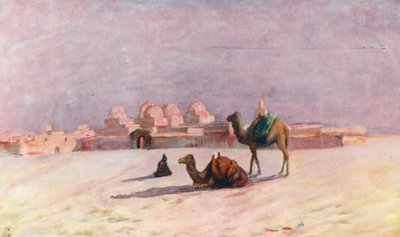 Zonsondergang bij Kairouan (kleurenlitho) door Augustine Fitzgerald