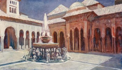 Het hof van de leeuwen, Het Alhambra (kleurenlitho) door Augustine Fitzgerald