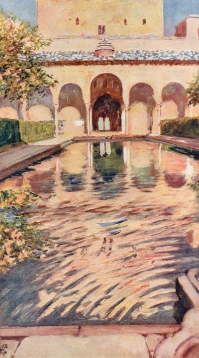 Het hof van de mirten, Het Alhambra (kleurenlitho) door Augustine Fitzgerald