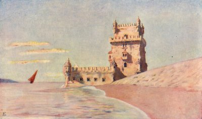 Toren van San Vincente in Belem, Lissabon (kleurenlitho) door Augustine Fitzgerald