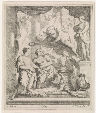 Man en vrouw voor een altaar door de liefde gekroond door Augustinus Terwesten (I)