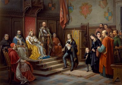 Frederik III, aangespoord om tegen de Turken op te marcheren door Triëstse dichter Raffaele Zovenzoni door Augusto Tominz