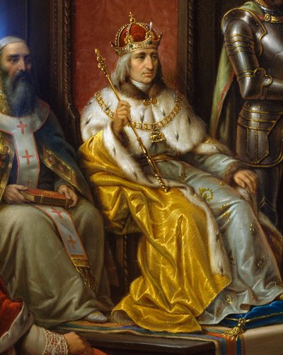 Frederik III, aangespoord om tegen de Turken op te trekken door Triëstse dichter Raffaele Zovenzoni (detail) door Augusto Tominz