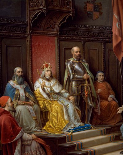 Frederik III op de troon, detail door Augusto Tominz