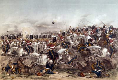 Slag bij Balaclava. Briljante aanval van de Scots Greys, 25 oktober 1854, gegraveerd door Augustus Butler, gepubliceerd door Stannard en Dixon, Londen, 6 januari 1855 door Augustus Butler
