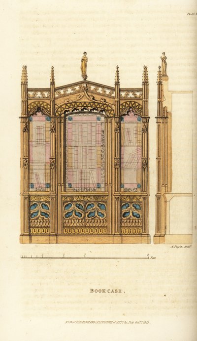 Gotische boekenkast door Augustus Charles (after) Pugin