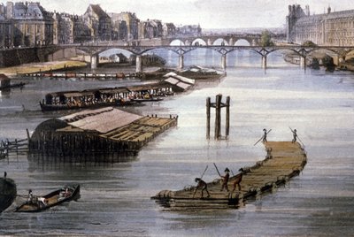 Goederentransport in Parijs, ca. 1810 door Augustus Charles (after) Pugin