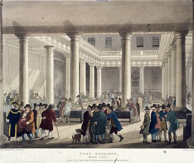 Graanbeurs, Londen, 1808 door Augustus Charles Pugin, Thomas Rowlandson