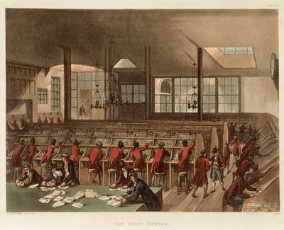 Het Postkantoor, ca. 1808 door Augustus Charles Pugin, Thomas Rowlandson