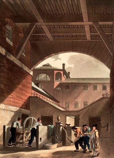 Watermachine bij Cold Bath Fields Prison, Londen, 1808 door Augustus Charles Pugin, Thomas Rowlandson