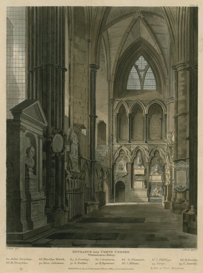 Ingang naar Poets Corner, Westminster Abbey, Londen door Augustus Charles Pugin