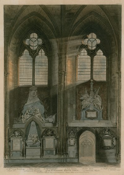Vierde en vijfde raam, zuidbeuk, Westminster Abbey, Londen door Augustus Charles Pugin